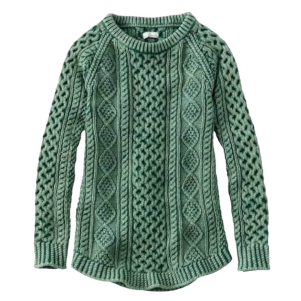 L.L. Bean Signature Cotton Fisherman Sweater Sea Green Wash Women’s Size Medium